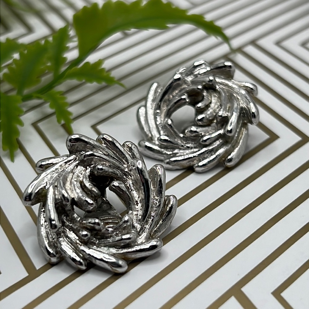 Vintage Monet Silver Clip On Earrings.